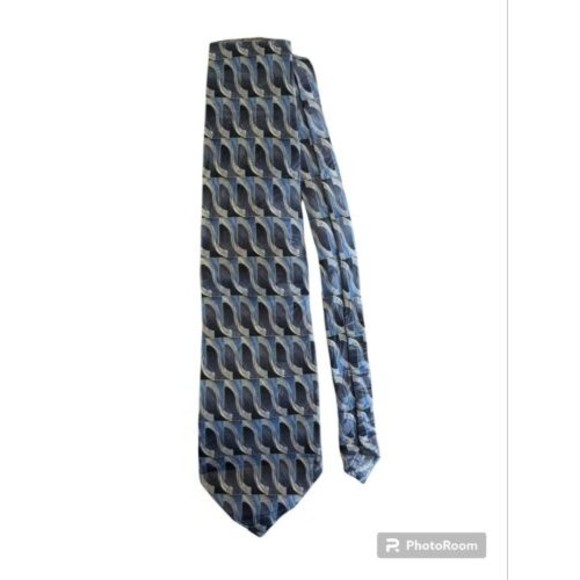 Keith Daniels Blue Silver Geometric Slope Print Silk Neck Tie Handmade 57" - Picture 4 of 6